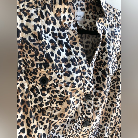 Chico's Women's Size 4 Leopard Print Button Down Sleeveless Midi Front Pockets - Picture 4 of 6